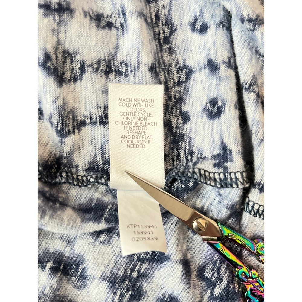 Pure Jill Dress L Blue Tie Dye Linen Rayon Sleeveless Drawstring Shift Coastal - Picture 8 of 8
